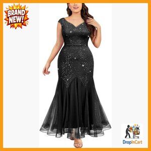 Sleeveless Sequin Lace Tulle Mermaid Formal Gown Elegant Plus Size Evening Dress